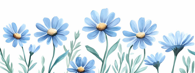 Fototapeta premium Modern Watercolor Blue Daisies