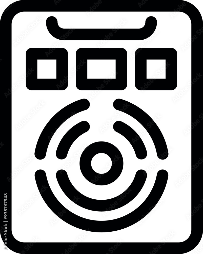 Poster black outline icon representing a smartphone with a fingerprint scanner, emphasizing mobile security