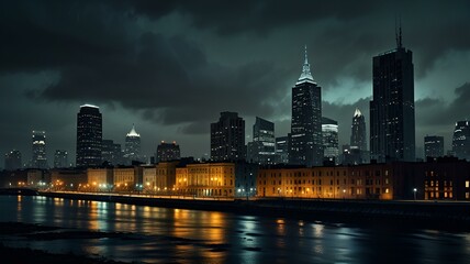 Obraz premium Nighttime Cityscape by the River
