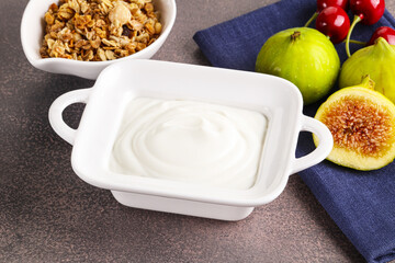 Traditional homemade Greek yoghurt with granola