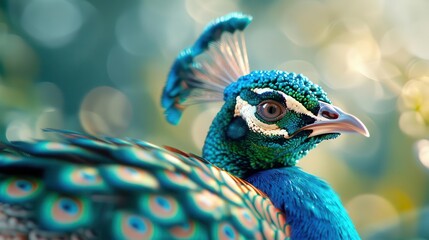 Obraz premium Close-up of a peacock's crest, beautiful animal, ornate detail