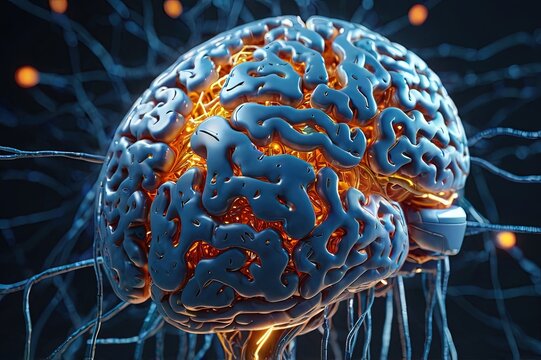 Neural network brain concept, Digital representation of a human brain as a neural network, illustrating concepts of artificial intelligence and cognitive computing. 3d rendering