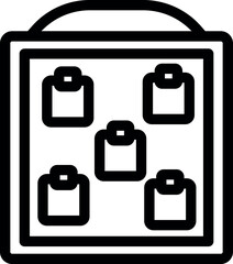 Line icon of a whiteboard with five documents attached, ideal for representing brainstorming sessions