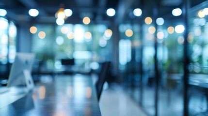Blurred background. A Modern Office Workspace that features Soft Ambient Lighting for a Productive Atmosphere