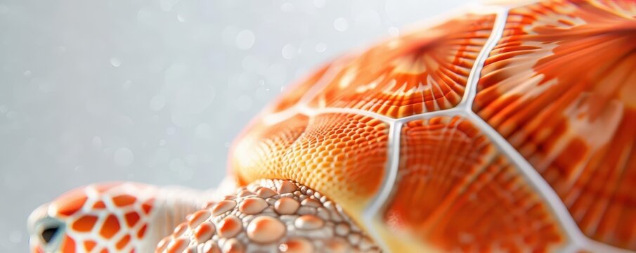 Close-up of a sea turtle's shell with intricate patterns and textures.