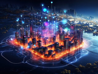 Fototapeta premium Generous Abstract technology lines background with Smart and futuristic city concept virtual