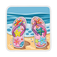 Naklejka premium Pink Flip-Flops on the Beach.