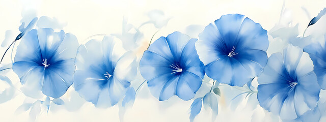 Fototapeta premium Watercolor Blue Morning Glory Flowers