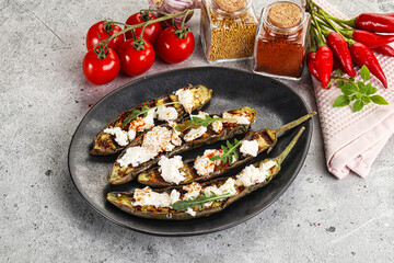Grilled eggplant with feta cheese