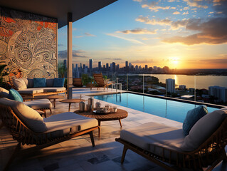 Fototapeta premium Outstanding A swimming pool with a view of the city