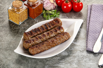 Grilled beef kebab minced meat