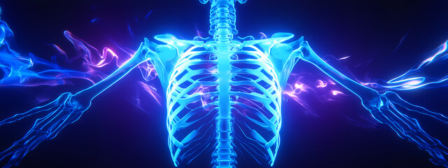 Neon Blue Ribcage Abstract Art