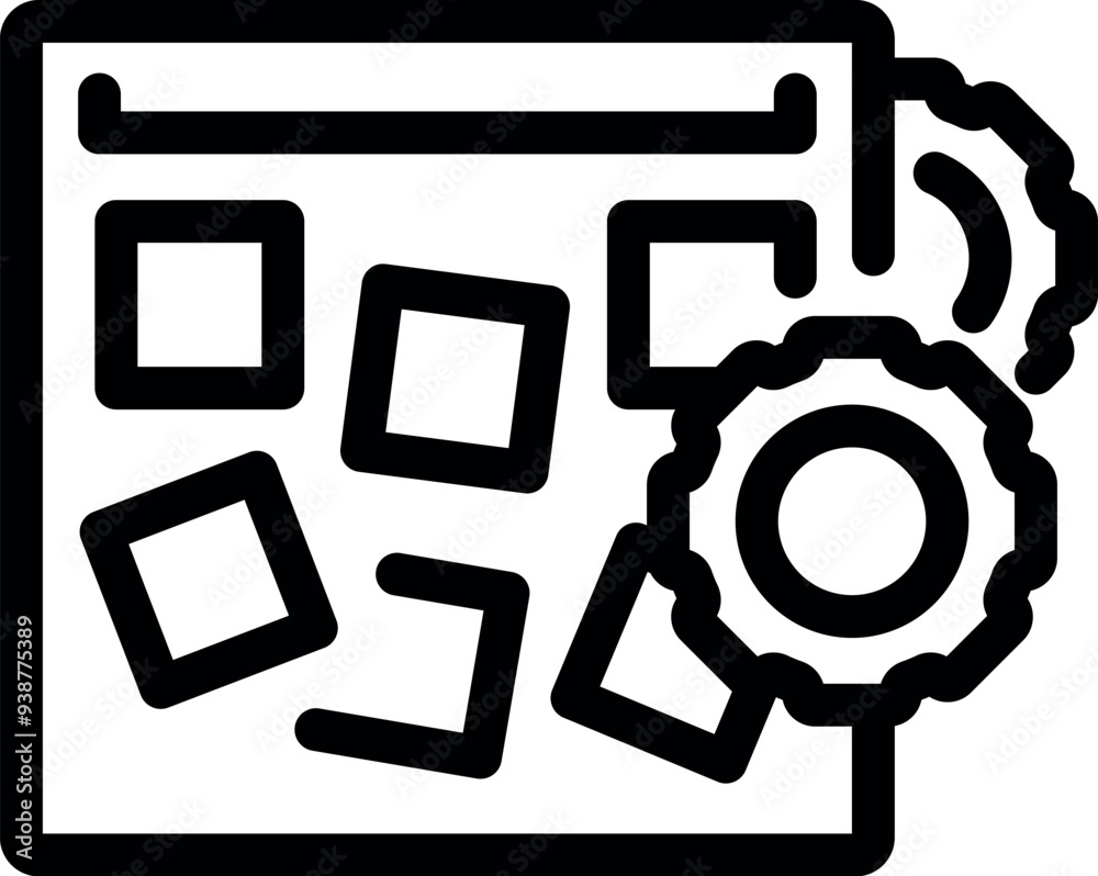 Poster website optimization process with a web page and turning gears symbolizing the development process