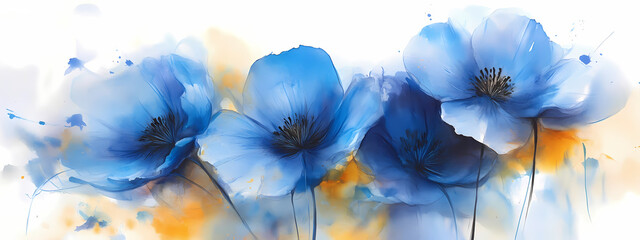 Abstract Watercolor Blue Poppies