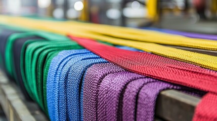 various multi color such as red green yellow blue purple violet gray brown of flat webbing sling or polyester belt for lift and move heavy workpiece or etc in industrial