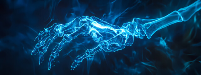 Obraz premium Neon Blue Hand Skeleton Visualization