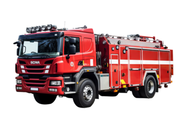 Fire engine on transparent background for emergency services design projects and fire safety awareness campaigns in high-resolution PNG format