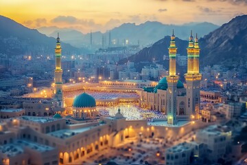Fototapeta premium Mecca and Medina from above in detail and naturally