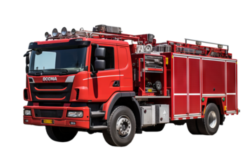 Fire engine on transparent background for emergency services design projects and fire safety awareness campaigns in high-resolution PNG format