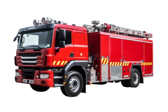 Fire engine on transparent background for emergency services design projects and fire safety awareness campaigns in high-resolution PNG format