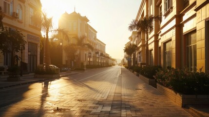 Naklejka premium Sunrise in a city street