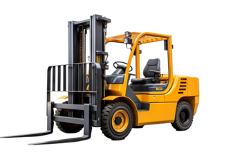 High-resolution forklift illustration isolated on transparent background for industrial and warehouse logistics design projects, ideal for digital and print use in manufacturing and heavy machinery