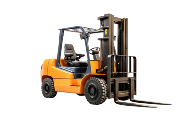 High-resolution forklift illustration isolated on transparent background for industrial and warehouse logistics design projects, ideal for digital and print use in manufacturing and heavy machinery