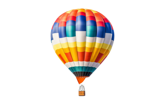 Vibrant hot-air balloon isolated on transparent background PNG for creative design projects and travel-themed visual content