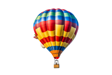 Vibrant hot-air balloon isolated on transparent background PNG for creative design projects and travel-themed visual content