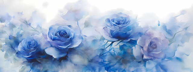 Fototapeta premium Impressionistic Watercolor Blue Roses