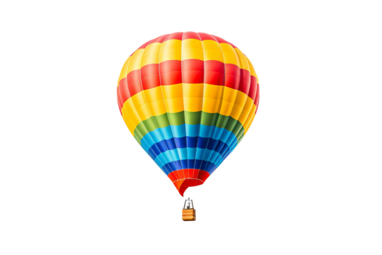 Vibrant hot-air balloon isolated on transparent background PNG for creative design projects and travel-themed visual content