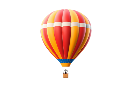 Vibrant hot-air balloon isolated on transparent background PNG for creative design projects and travel-themed visual content