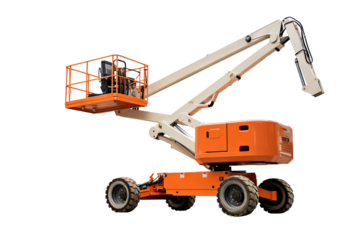 Modern manlift machine on transparent background for construction and industrial projects, featuring safety and efficiency in elevated work platforms