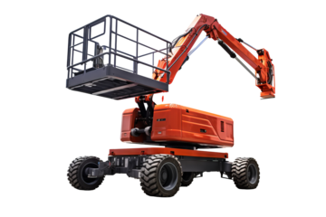 Modern manlift machine on transparent background for construction and industrial projects, featuring safety and efficiency in elevated work platforms