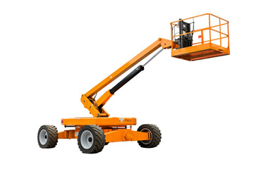 Modern manlift machine on transparent background for construction and industrial projects, featuring safety and efficiency in elevated work platforms