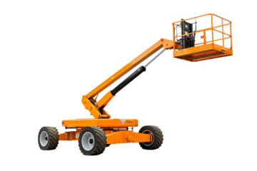 Modern manlift machine on transparent background for construction and industrial projects, featuring safety and efficiency in elevated work platforms