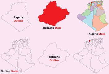 Fototapeta premium Relizane map vector of Algeria, Relizane line map, Relizane with city map, Relizane outline map
