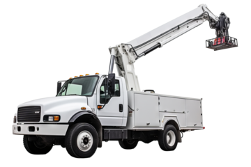 Modern manlift machine on transparent background for construction and industrial projects, featuring safety and efficiency in elevated work platforms