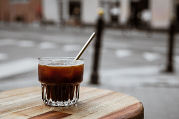 Cold brew black iced coffee in a glass