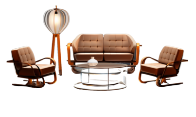 Modern furniture set on transparent background, png	