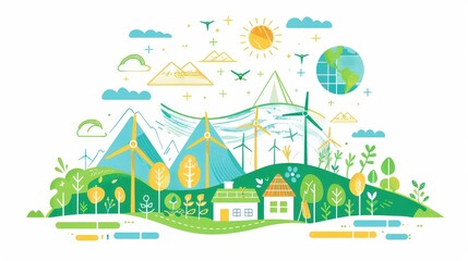 Obraz premium Energy sustainability involves using renewable sources like solar, wind, and hydro power to reduce reliance on fossil fuels.