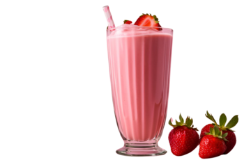 strawberry shake glass on transparent background