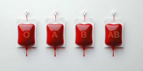 Regular blood donation and 4 main blood groups types of blood A, B, AB and O.