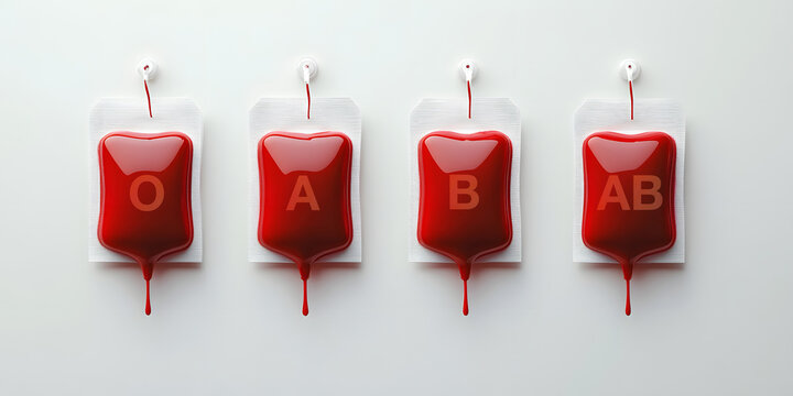 Regular blood donation and 4 main blood groups types of blood A, B, AB and O.