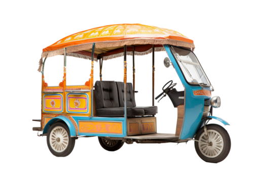 Auto rickshaw isolated PNG with transparent background for versatile use in digital design, illustrations, and urban transportation concepts - Powered by Adobe
