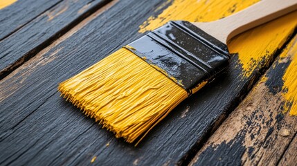 Paintbrush on Wooden Surface