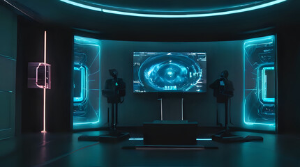 Fototapeta premium a room with speakers and a projection screen in it