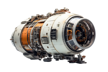 High-resolution spacecraft PNG isolated on transparent background for digital art, science fiction projects, and space-themed designs featuring detailed spacecraft elements and realistic renderings