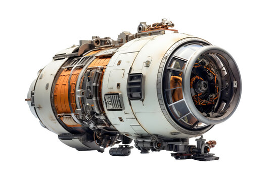 High-resolution spacecraft PNG isolated on transparent background for digital art, science fiction projects, and space-themed designs featuring detailed spacecraft elements and realistic renderings