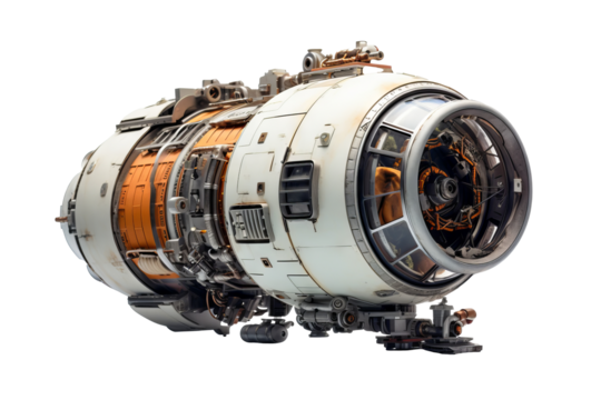 High-resolution spacecraft PNG isolated on transparent background for digital art, science fiction projects, and space-themed designs featuring detailed spacecraft elements and realistic renderings